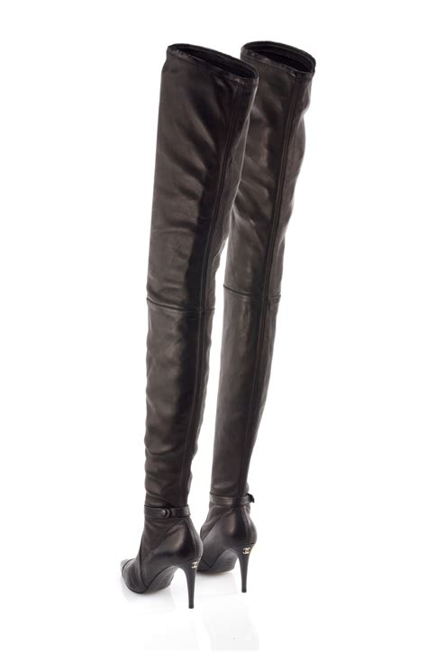 black leather thigh high boots chanel|chanel over the knee boots.